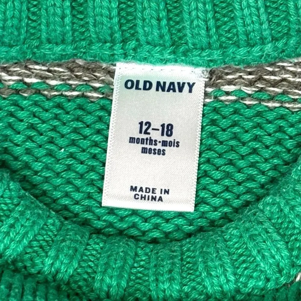 Old Navy Crew Neck Sweater Boys 12-18M | Green Gray Striped